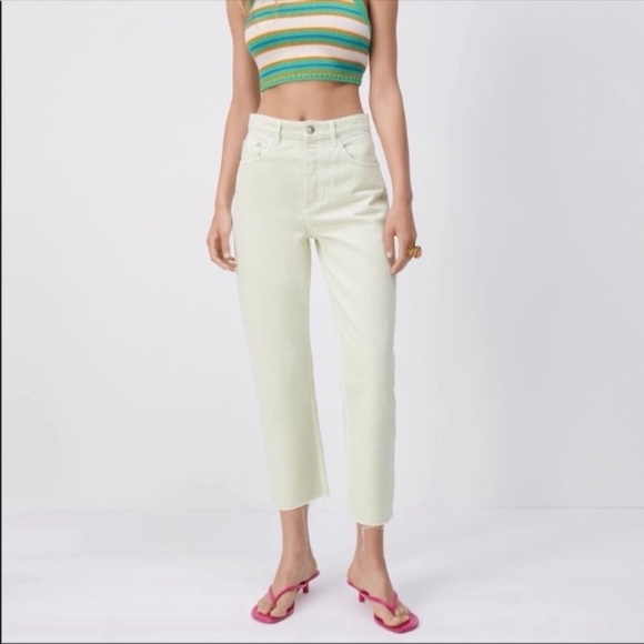 🍈 ZARA CITRON HIGH WAIST STRAIGHG LEG ANKLE LENGTH DENIM JEANS! - Picture 13 of 16